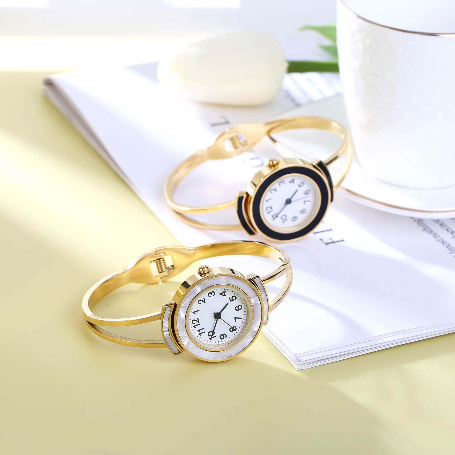 High-End Vintage Style Silver Double Circle Hollow Plated Watch Bracelet Fashionable Fine Gold Kids Wedding Party Gift