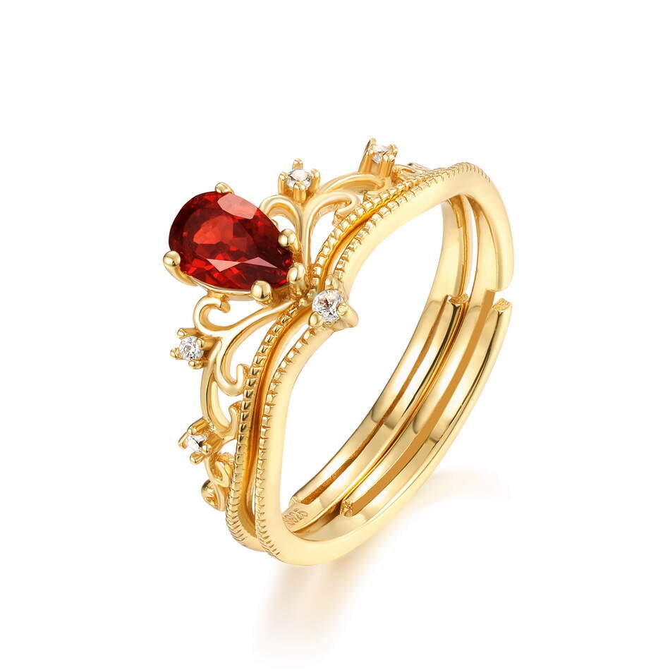 14K gold-filled palace retro Japanese style ring for women garnet open crown ring niche simple original design