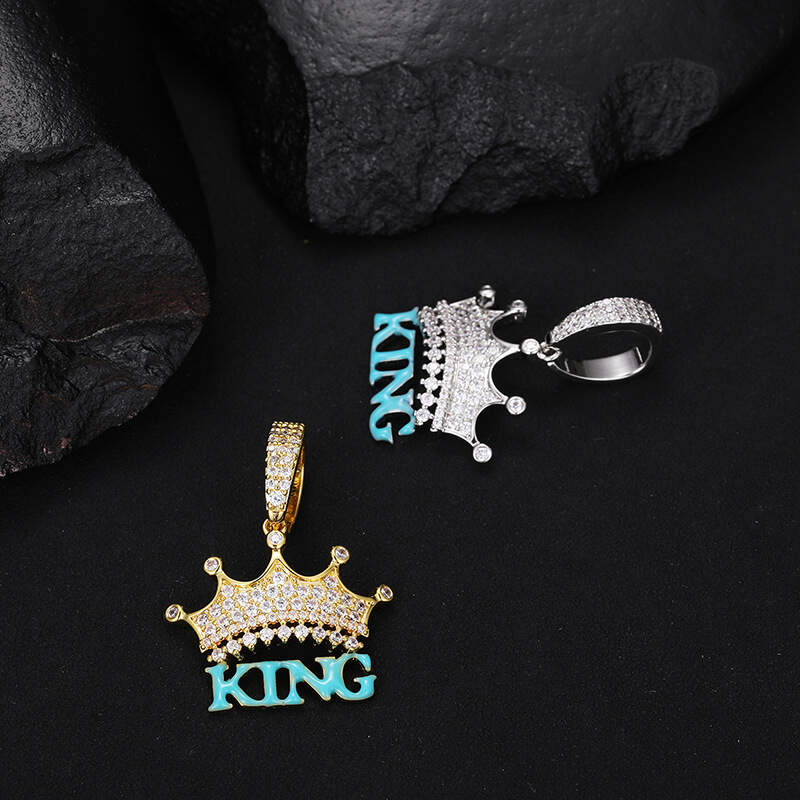 925 silver/14K gold/18K GOLD/Precious metal alloy Glow-in-the-dark Glue KING Crown Micro-studded with zircon Hip Hop necklace