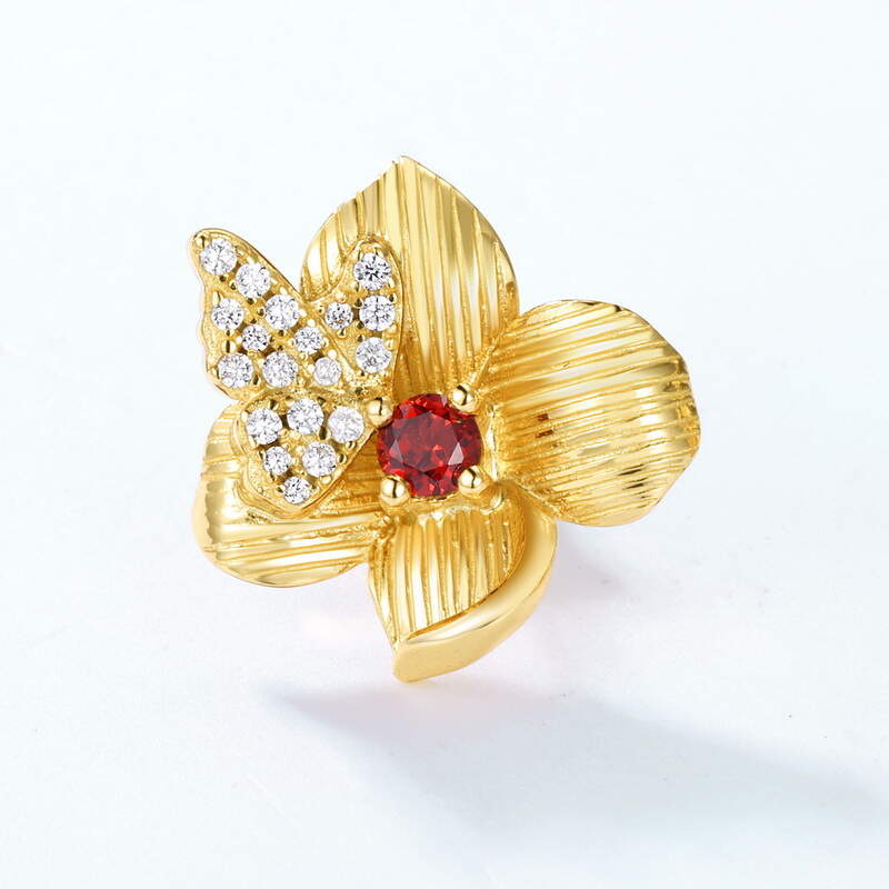 Original design Spring Garden Series 925 silver plated 10K gold stud earrings fashionable flower garnet earrings