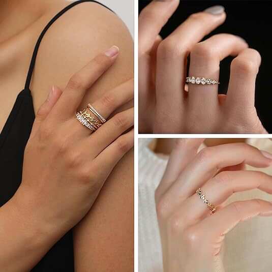 new jewelry simple personality 14K gold zircon diamond can be stacked with five sets of women's rings