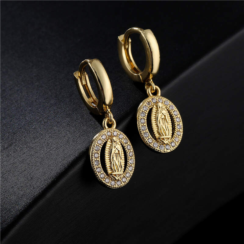 Australasia Classic Virgin Mary Geometric Micro Earrings New Trendy Copper Female with Zircon Stone Wedding Gift