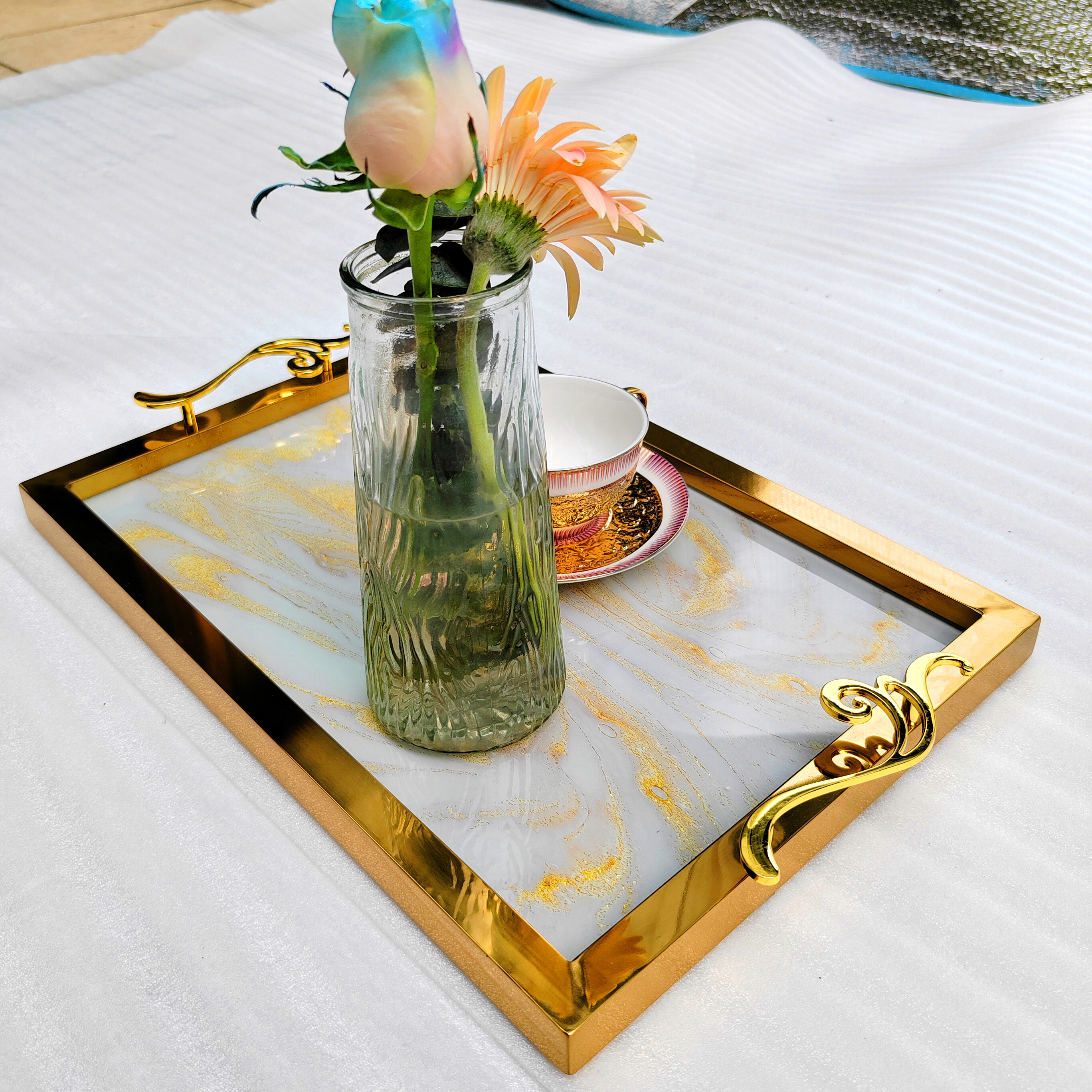 Kudya Kamuri Tray, Luxury Gold Tray, Restaurant Tray, 304 Stainless Simbi, rectangular Italian Dhizaini, Villa Hotera yekugezera yekushongedza Tray, Tray Fenicha