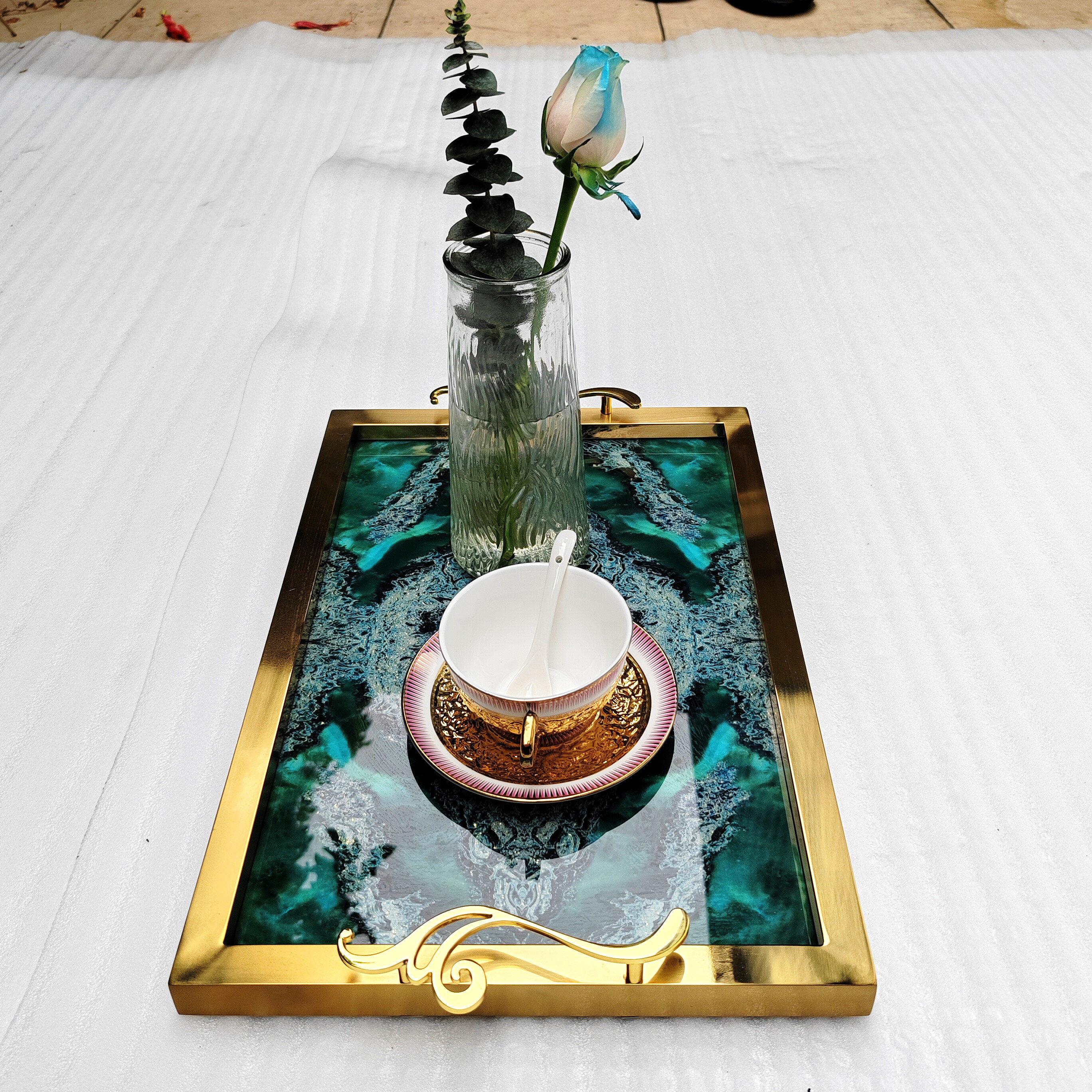 dining room tray，luxury gold tray，restaurant tray，304 stainless steel，rectangular Italian design，villa hotel bathroom decoration tray，tray furniture