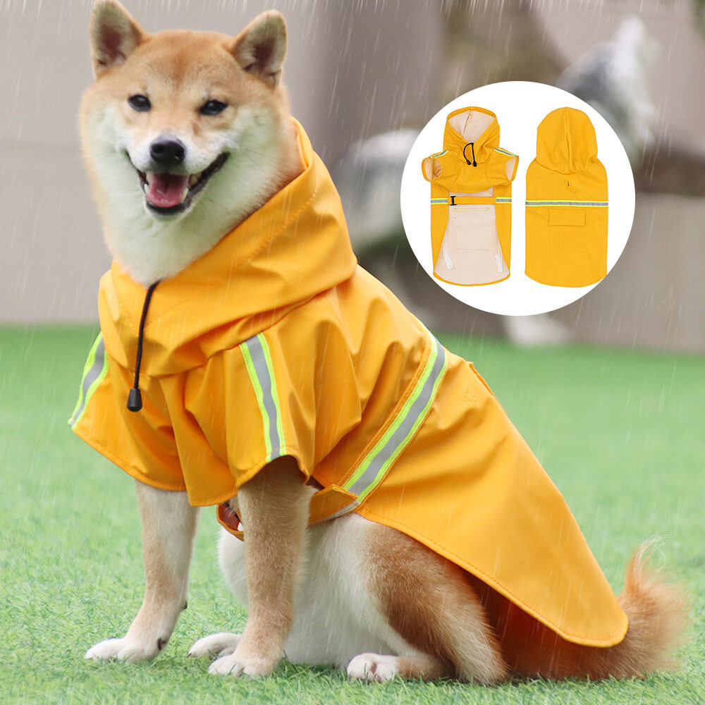 Big Dog Raincoat Poncho Reflective Strip Pet Raincoat Windproof Rain Dog Hooded Raincoat