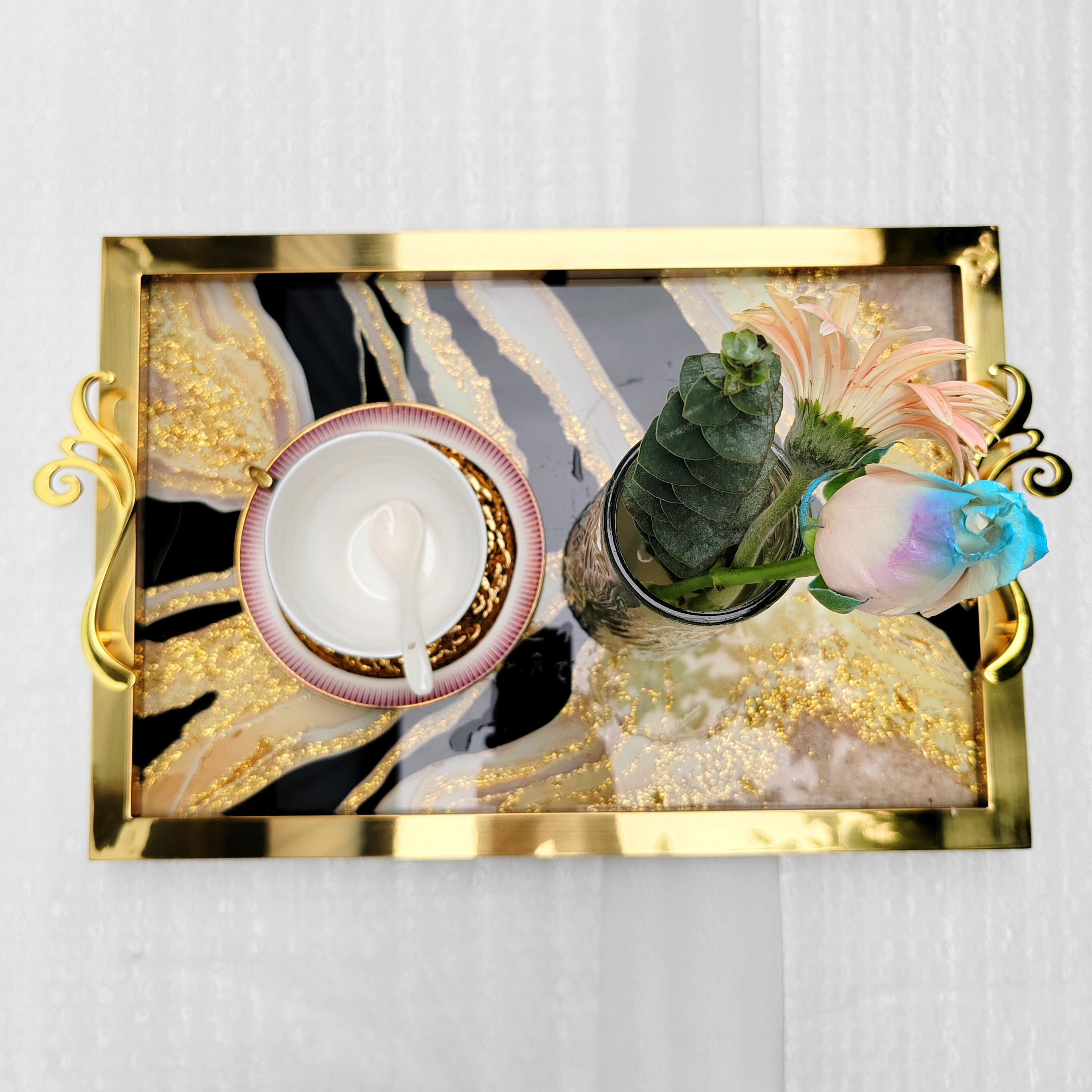 Kudya Kamuri Tray, Luxury Gold Tray, Restaurant Tray, 304 Stainless Simbi, rectangular Italian Dhizaini, Villa Hotera yekugezera yekushongedza Tray, Tray Fenicha