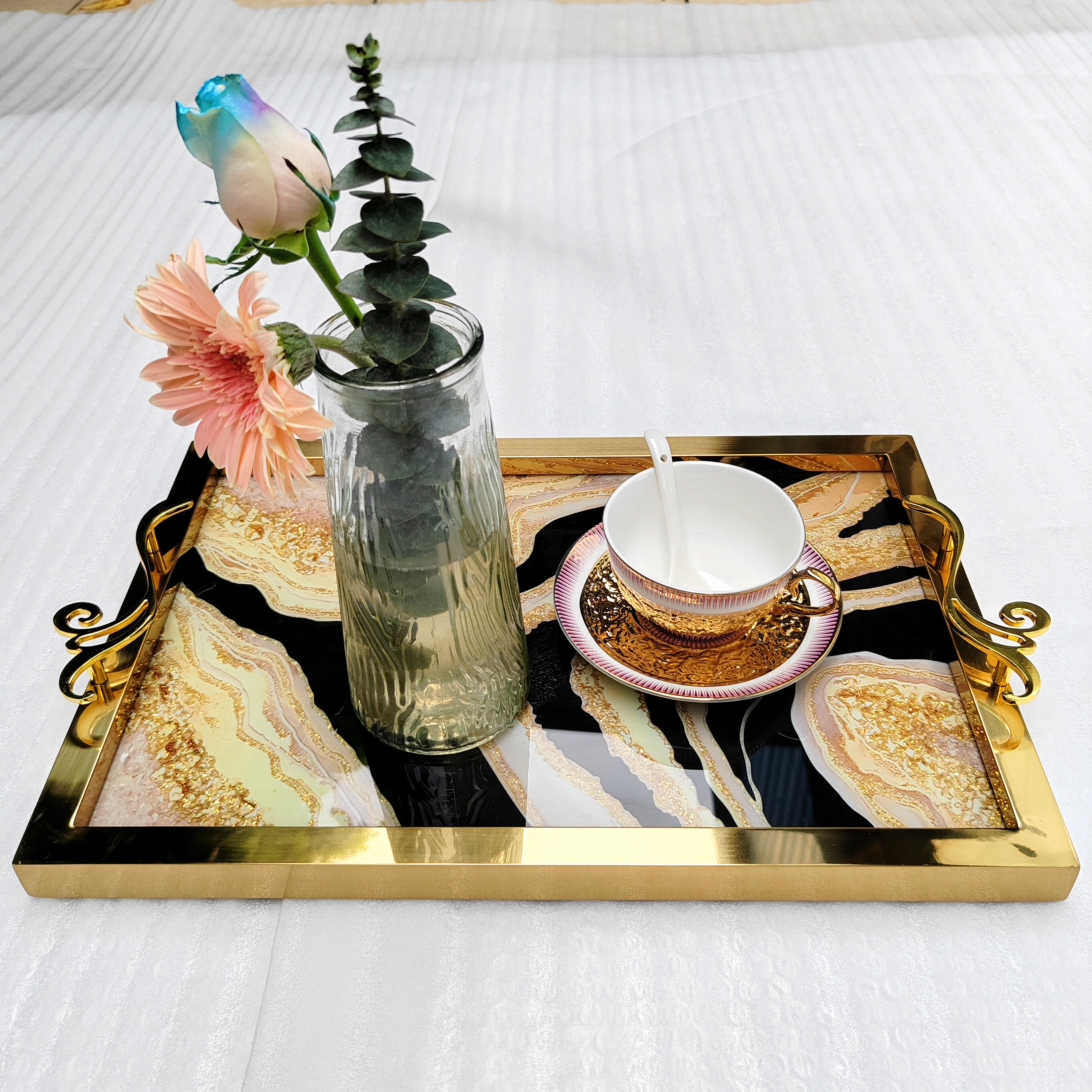 Kudya Kamuri Tray, Luxury Gold Tray, Restaurant Tray, 304 Stainless Simbi, rectangular Italian Dhizaini, Villa Hotera yekugezera yekushongedza Tray, Tray Fenicha