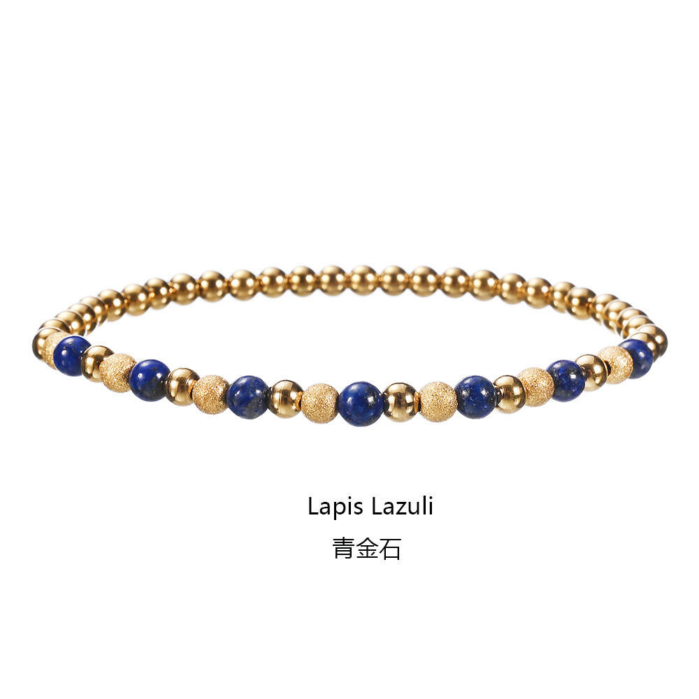 Lapis Stone & PVD Stainless Steel Beads Bracelet