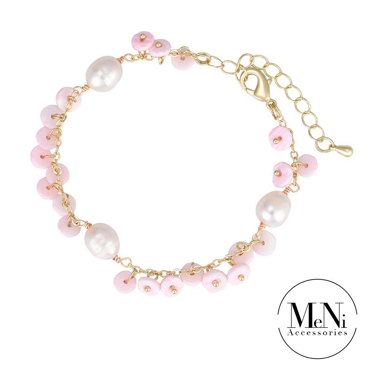 Freshwater Pearl Bracelet with Pink Shell Chain