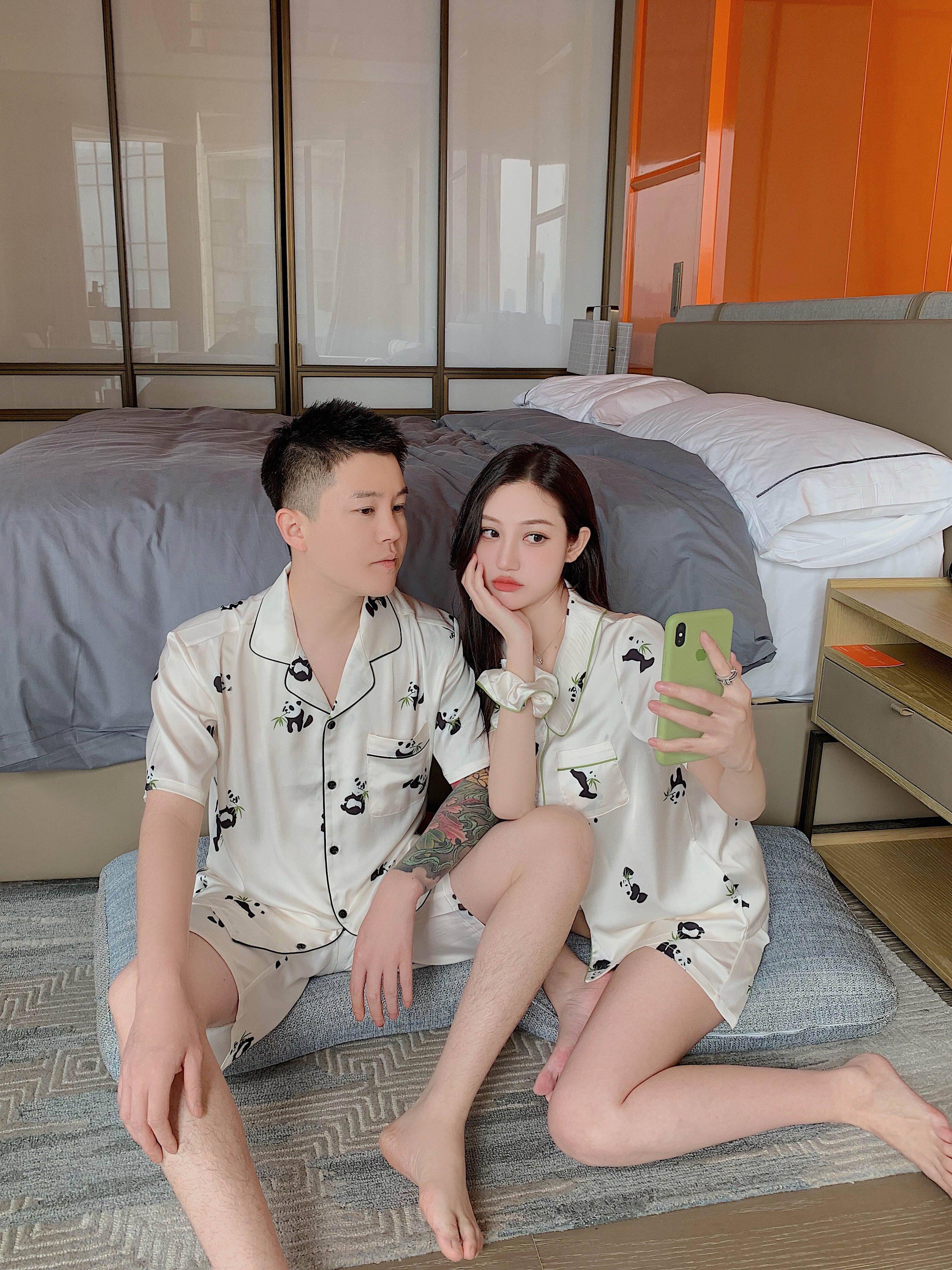 Hapao men's and women's short-sleeved shorts couple set