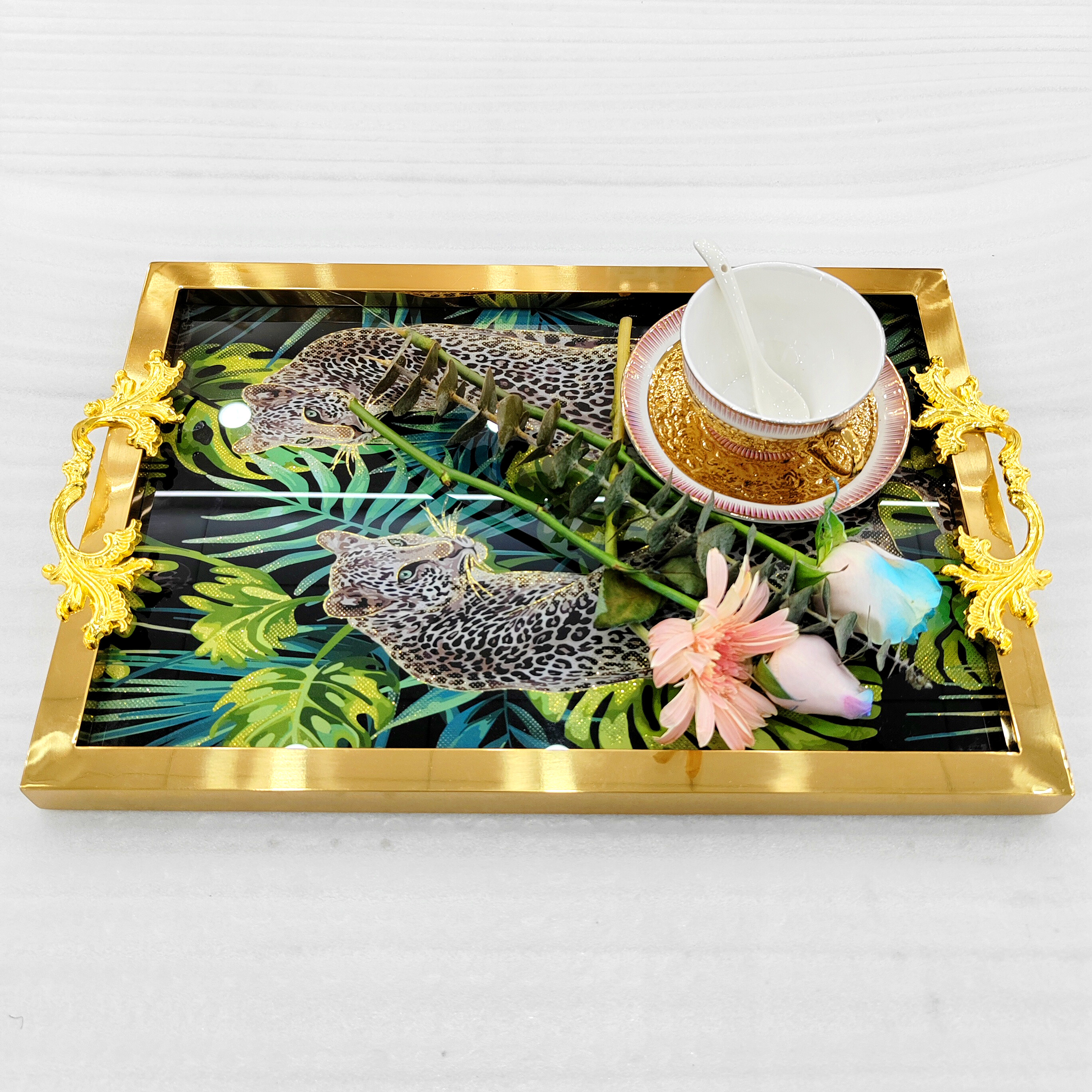 dining room tray，luxury gold tray，restaurant tray，304 stainless steel，rectangular Italian design，villa hotel bathroom decoration tray，tray furniture