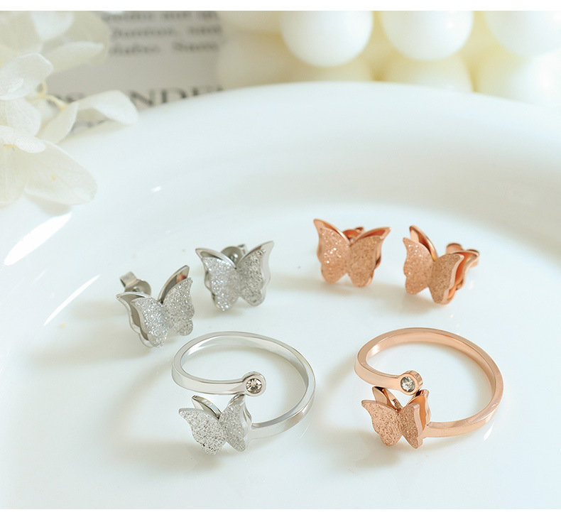 Korean style ins style personalized animal temperament frosted butterfly necklace ring earrings titanium steel jewelry set (8).jpg