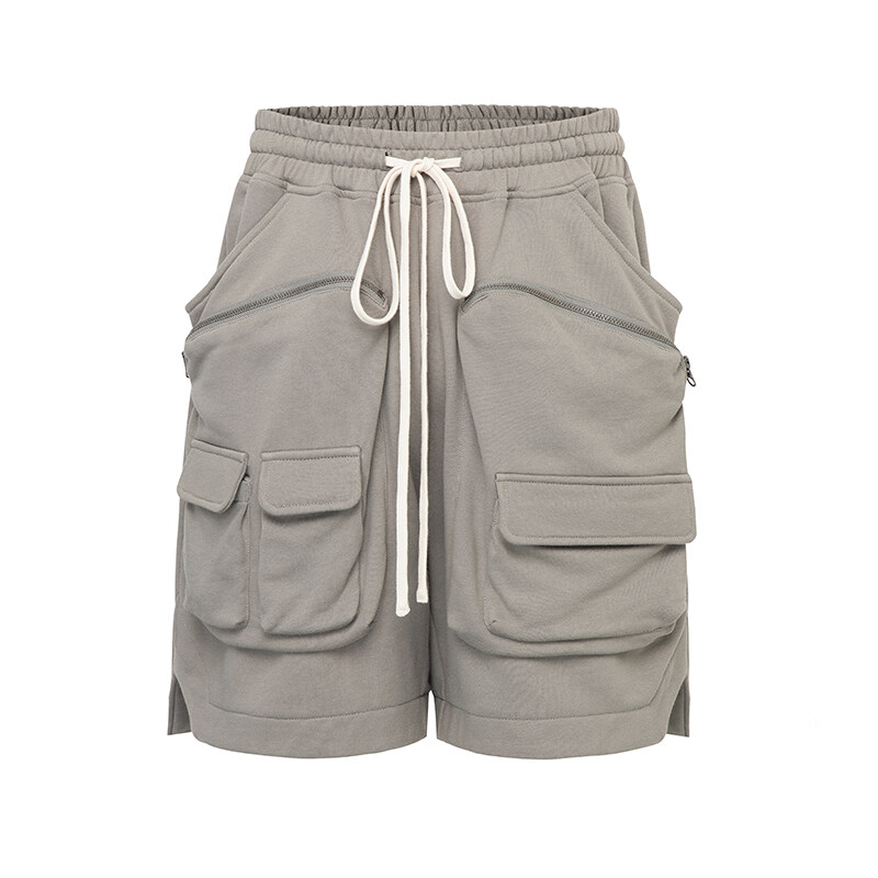 Custom Heavy Multi Pocket Long Drawstring Half Pants Men Cargo Shorts
