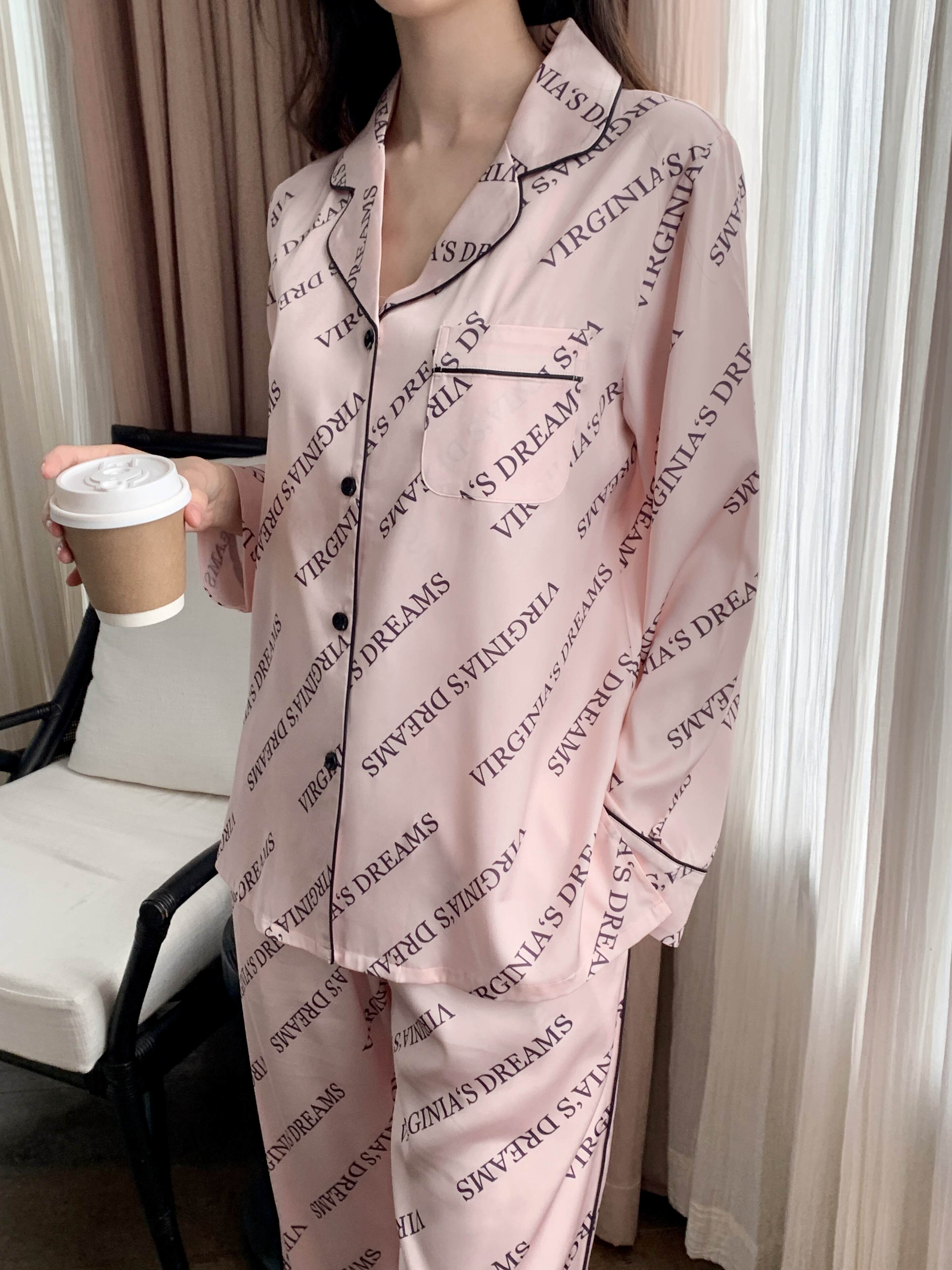 Herringbone Letter Print Women's Pajama Set