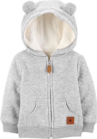 Baby Hooded Sweater Jacket with Sherpa Lining