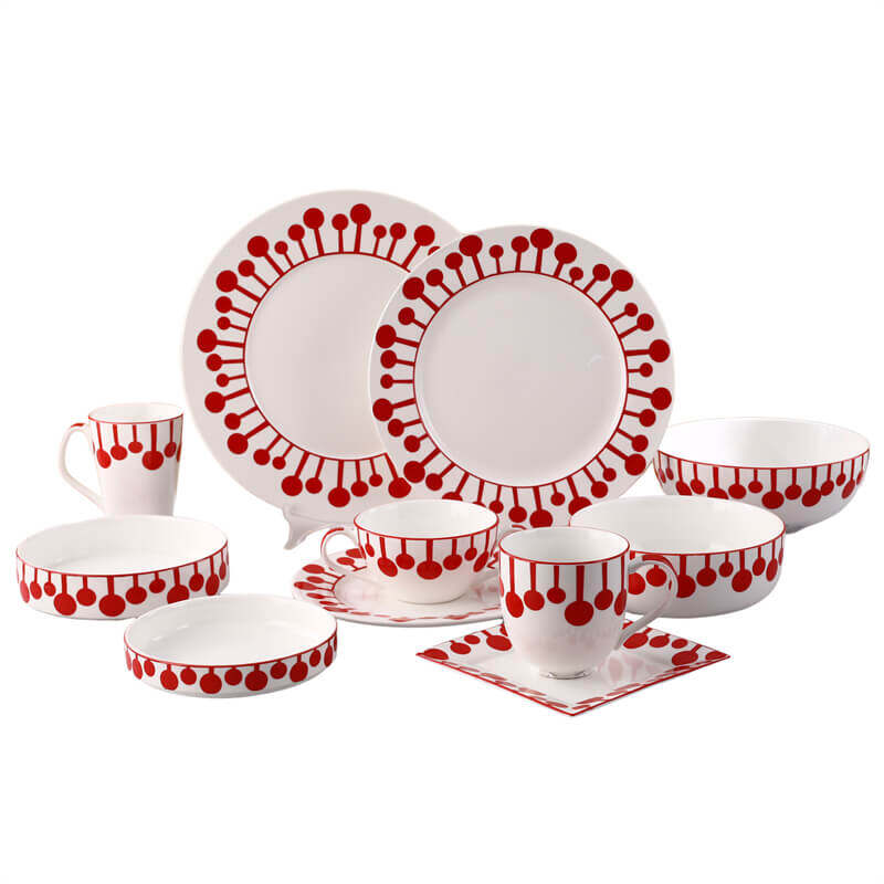 good dinner sets, full dinnerware set, red and white dinnerware sets