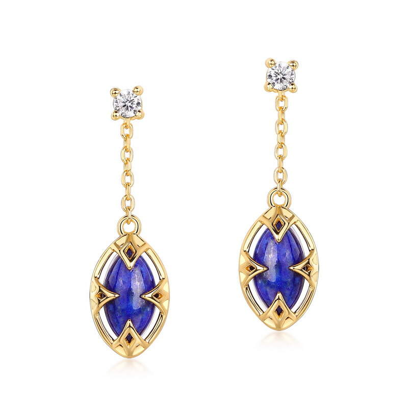 2024 new fashion popular S925 sterling silver earrings for women niche design white crystal lapis lazuli long earrings