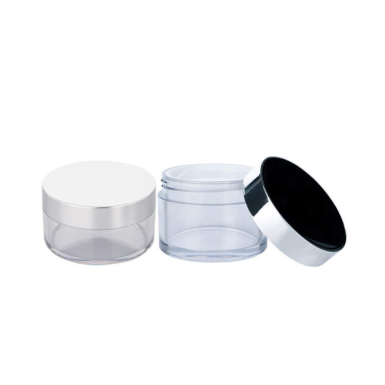 CJ010 100ml Transparent Cream Jar, vacuum cream jar, bright silver cap jar, cosmetic jar manufacturer, plastic jar supplier, skincare packaging factory, OEM cream jar, China plastic jar vendor, private label cream jar, bulk cosmetic jar wholesale, custom vacuum jar, ODM airless jar, plastic jar exporter