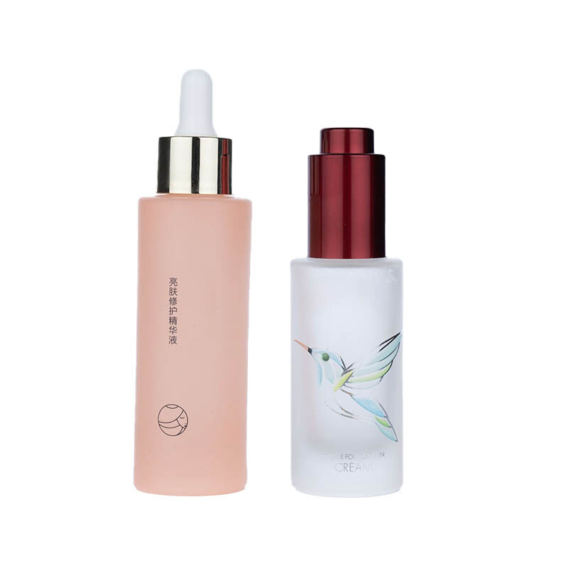 30ml 50ml Glass Frosted Pink White Essential Oil Bottle with Electrified Aluminum Dropper