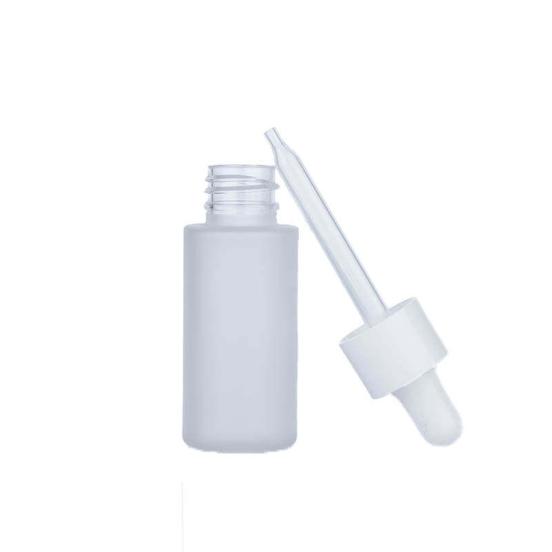 30ml frosted glass bottle, essential oil dropper bottle, white dropper glass bottle, skincare packaging, aromatherapy bottle supplier, private label essential oil packaging, OEM ODM cosmetic bottle, wholesale glass dropper bottle
