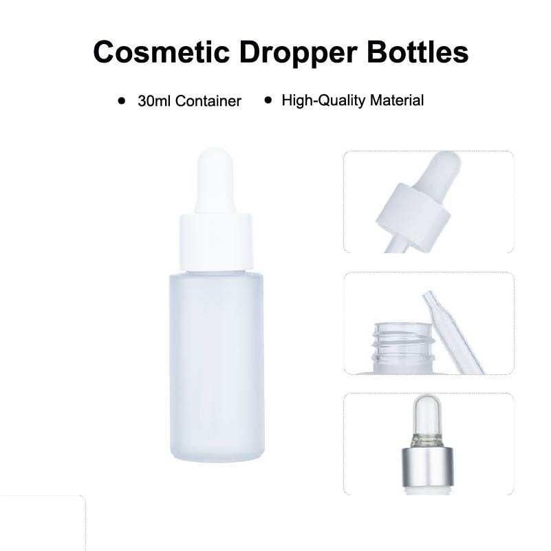 30ml frosted glass bottle, essential oil dropper bottle, white dropper glass bottle, skincare packaging, aromatherapy bottle supplier, private label essential oil packaging, OEM ODM cosmetic bottle, wholesale glass dropper bottle