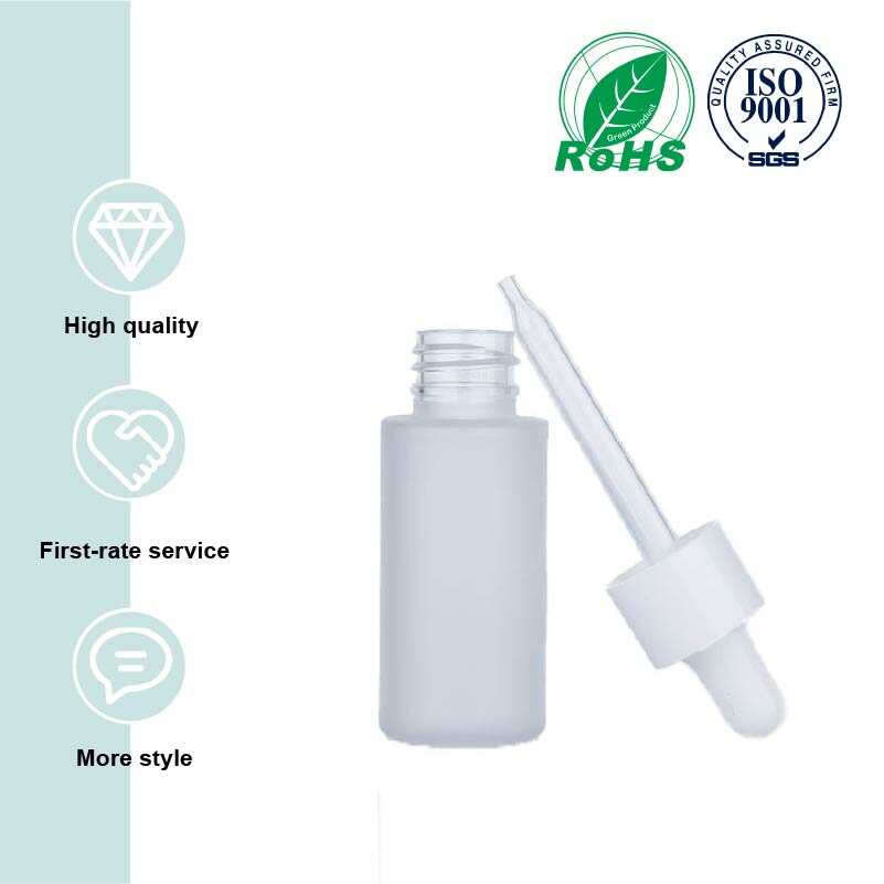 30ml frosted glass bottle, essential oil dropper bottle, white dropper glass bottle, skincare packaging, aromatherapy bottle supplier, private label essential oil packaging, OEM ODM cosmetic bottle, wholesale glass dropper bottle