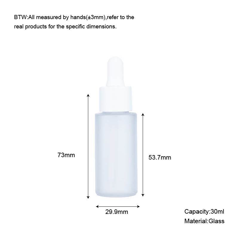 30ml frosted glass bottle, essential oil dropper bottle, white dropper glass bottle, skincare packaging, aromatherapy bottle supplier, private label essential oil packaging, OEM ODM cosmetic bottle, wholesale glass dropper bottle