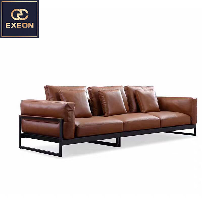 Modern simple head layer cowhide in-line sofa