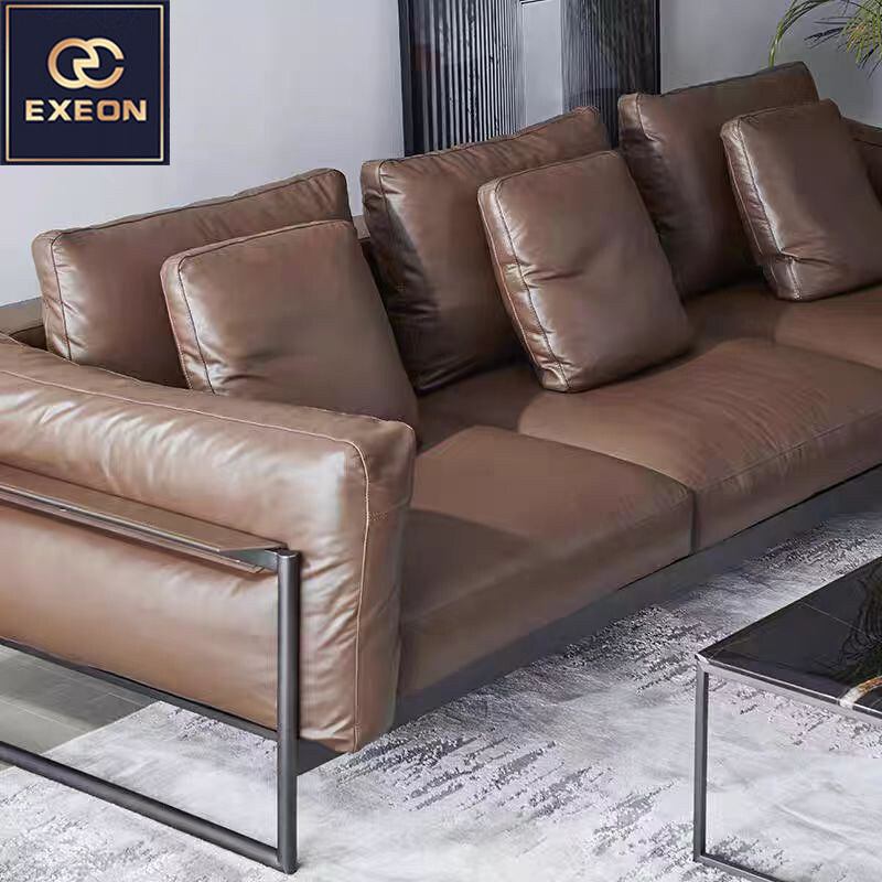 Modern simple head layer cowhide in-line sofa