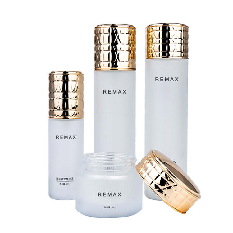 Hot sale 40/100/120ml white frosted bottle with golden cap for empty skincare packing bottle supplier
