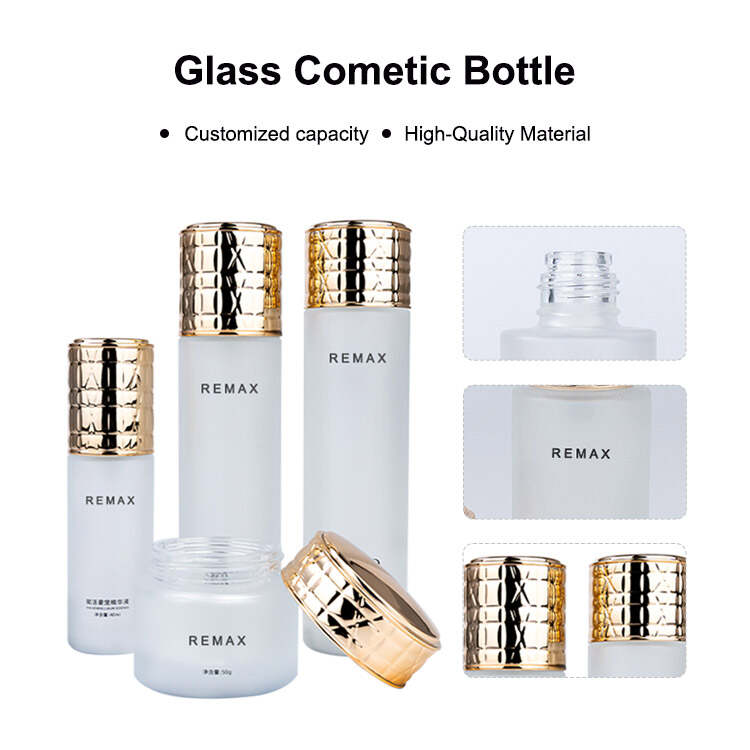 Hot sale 40/100/120ml white frosted bottle with golden cap for empty skincare packing bottle supplier