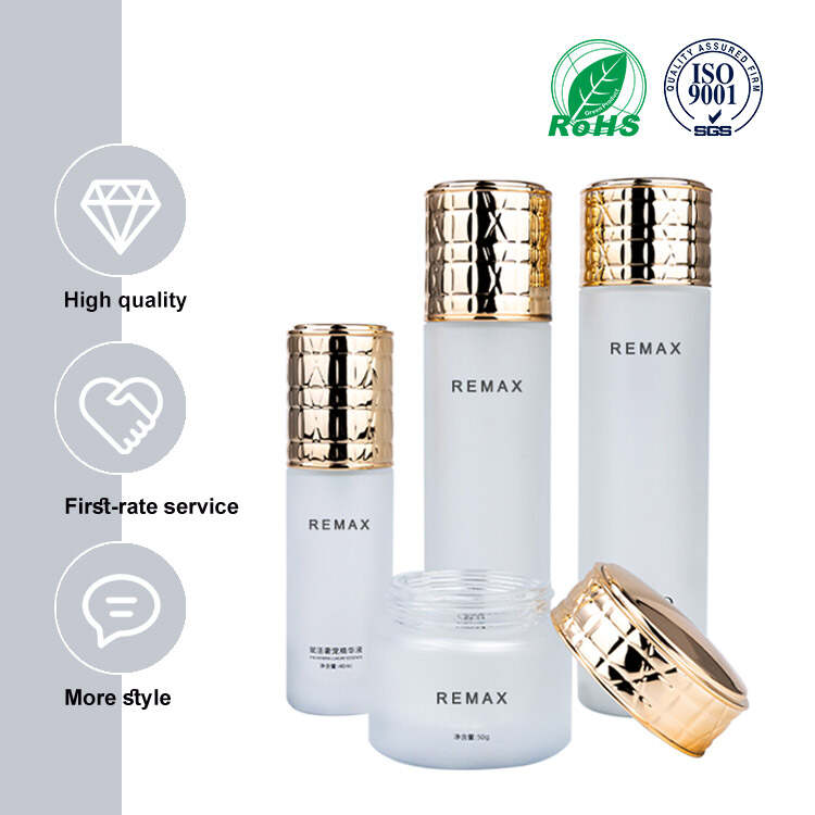 Hot sale 40/100/120ml white frosted bottle with golden cap for empty skincare packing bottle supplier