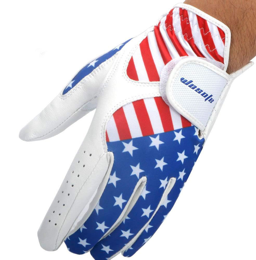 DT3 Golfhandskar Mäns vänstra hand Lycra Sheepskin American Flag White Soft Breattable