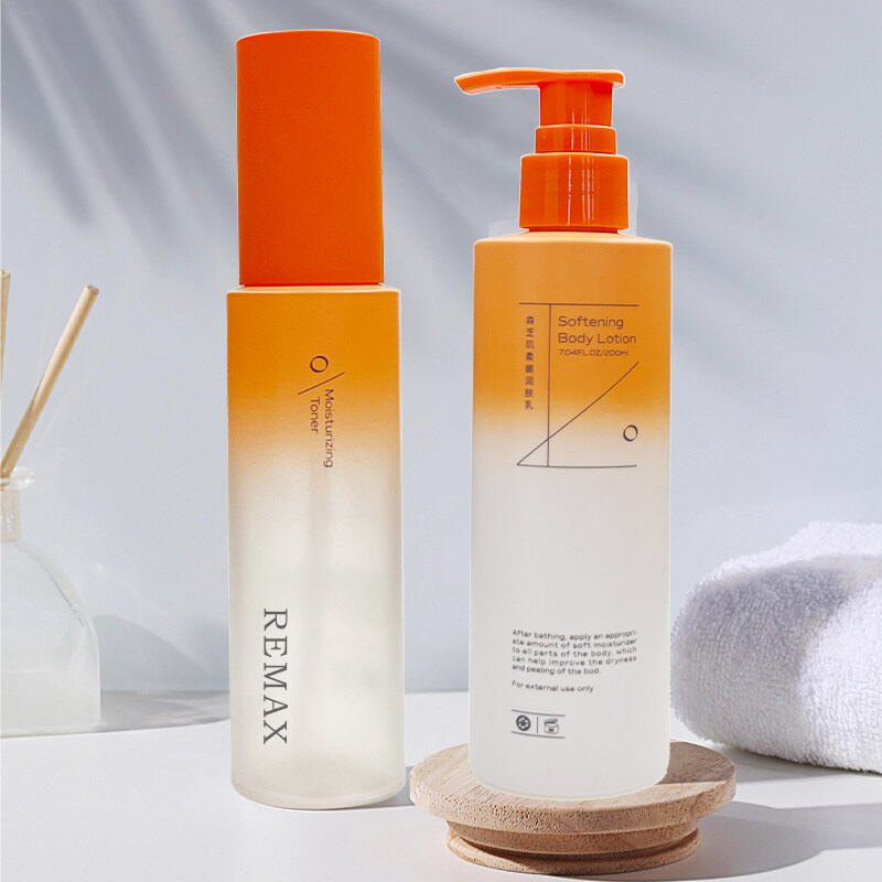 New design 60/200ml Orange and white transparent bottle with orange cap for empty skincare packing bottle