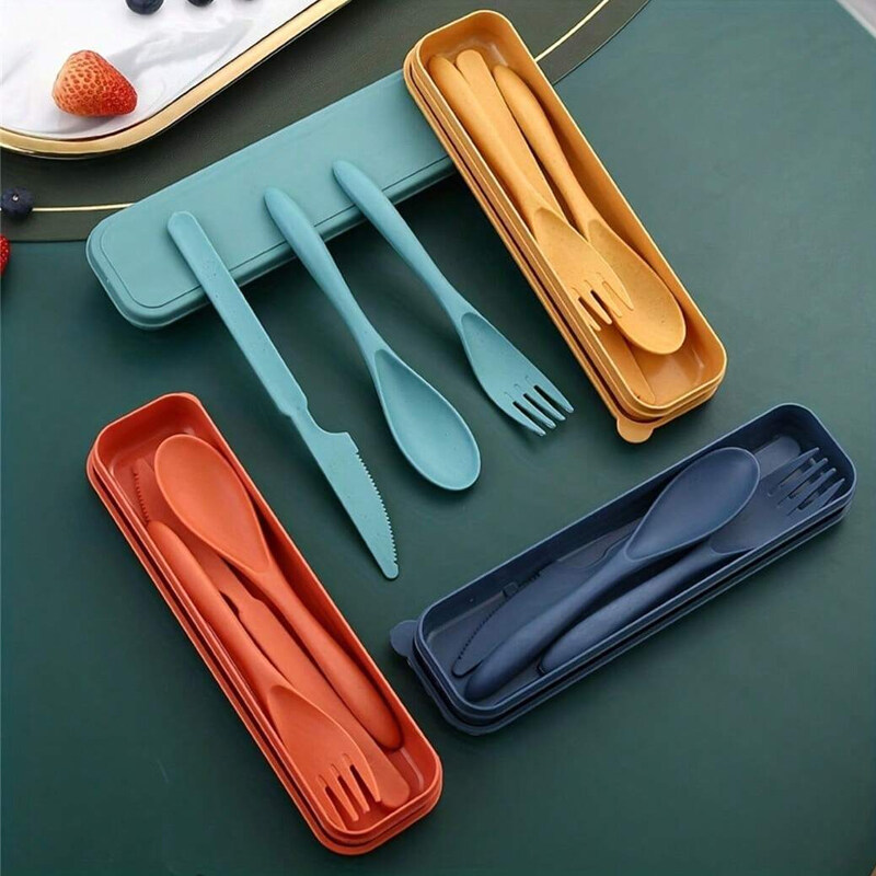 3pcs/Set  Stainless Steel Fork, Spoon Reusable Metal Cutlery Set For Student Travel Portable Tableware Gifts, Set With Storage B