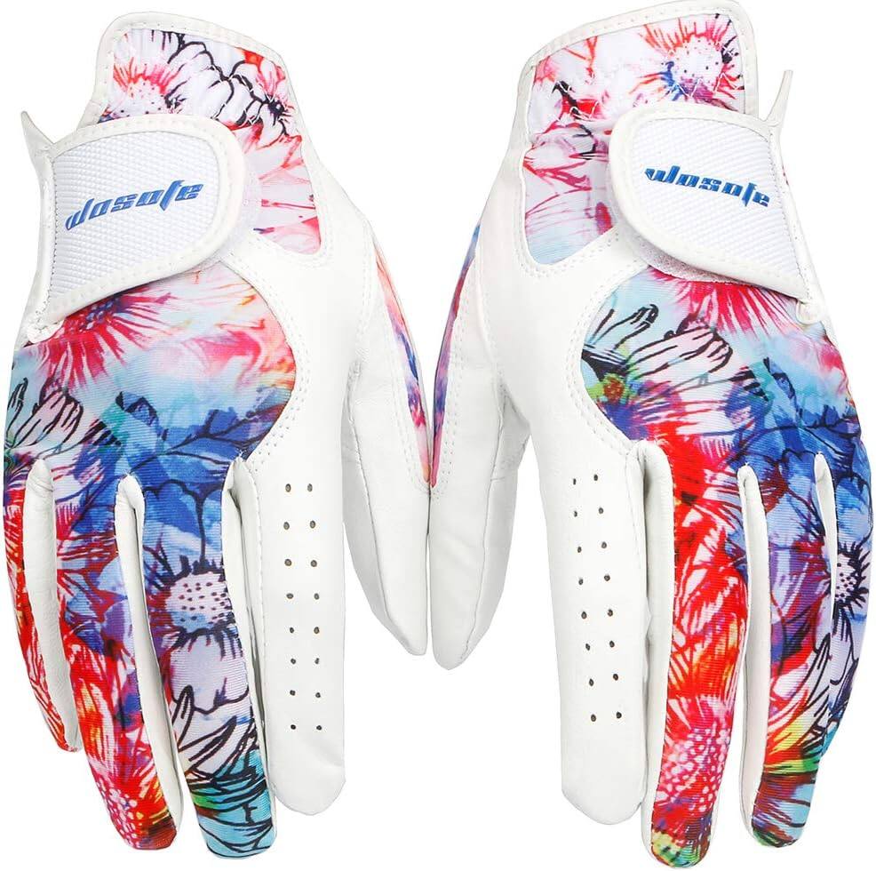 DT3L Golf Glove Women Ladies Coppia in pelle fresca entrambi i guanti sportivi traspiranti floreali estivi per mano