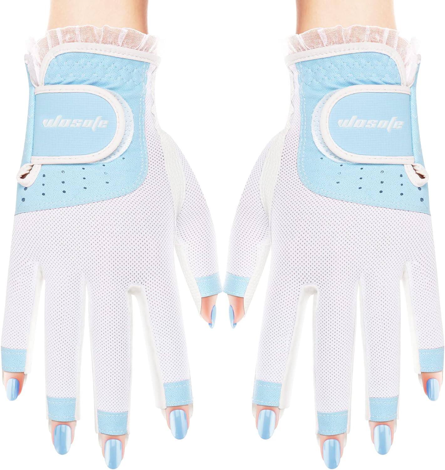 DT5L Golf Gloves for Women Half 1/3 Finger Soft Leather Accessories Extra Grip Extra