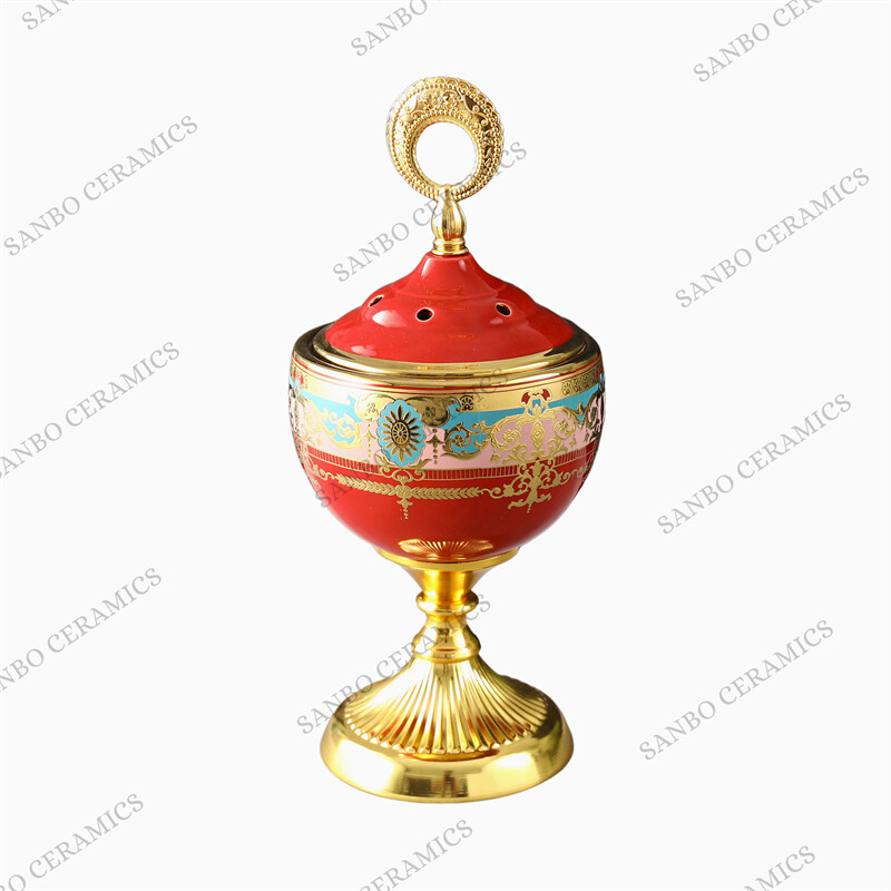 High End Ceramic Loban Burner with Circle Moon Finial