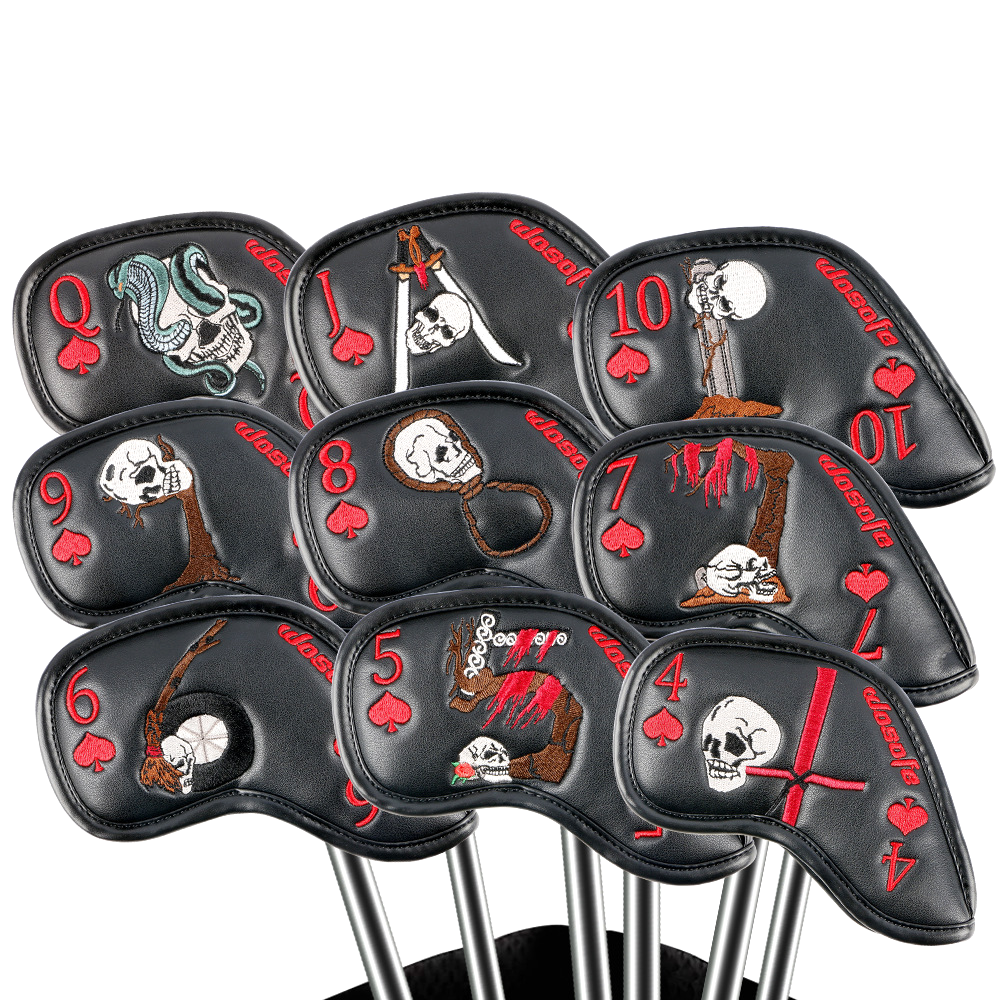 IR12 Golf Iron Headcovers หนังกอล์ฟผ้าครอบคลุมชุดรูปแบบกะโหลกศีรษะ