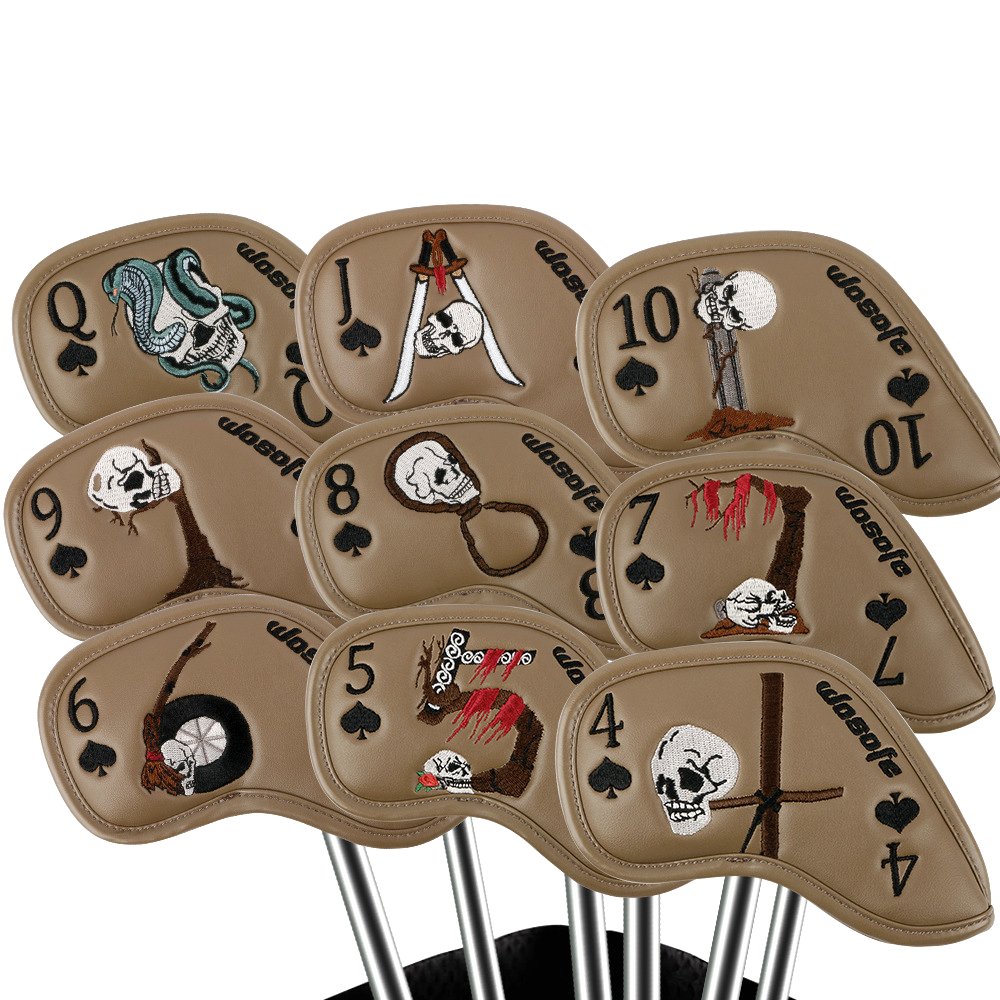 IR13 Golf Iron Headcovers Leather Golf Iron Covers Set Skull Pattern