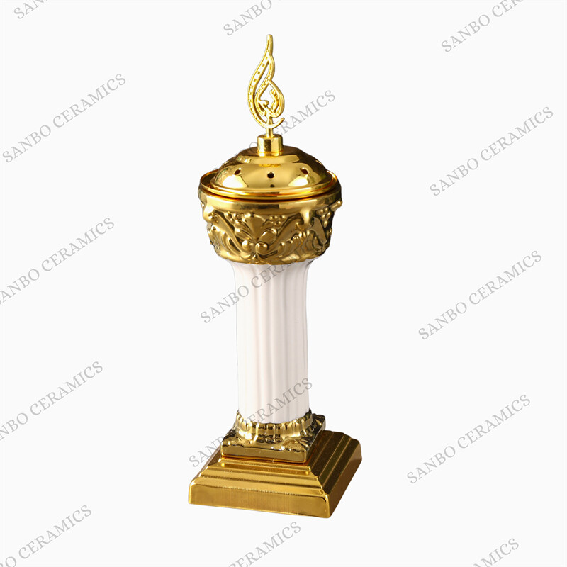 Bulk Ceramic Oud Incense Burner Gold Ceramic Stand