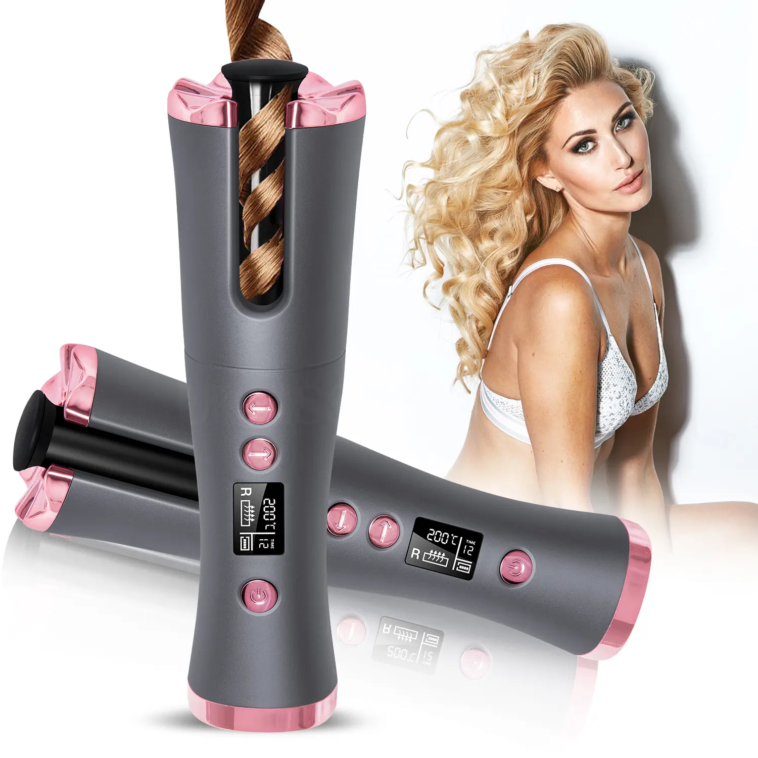 PSE Power USB Curling Iron in grigio Curling Sicurezza dei capelli lunghi Capelli Beauty Bateria Incorpoda Strumento