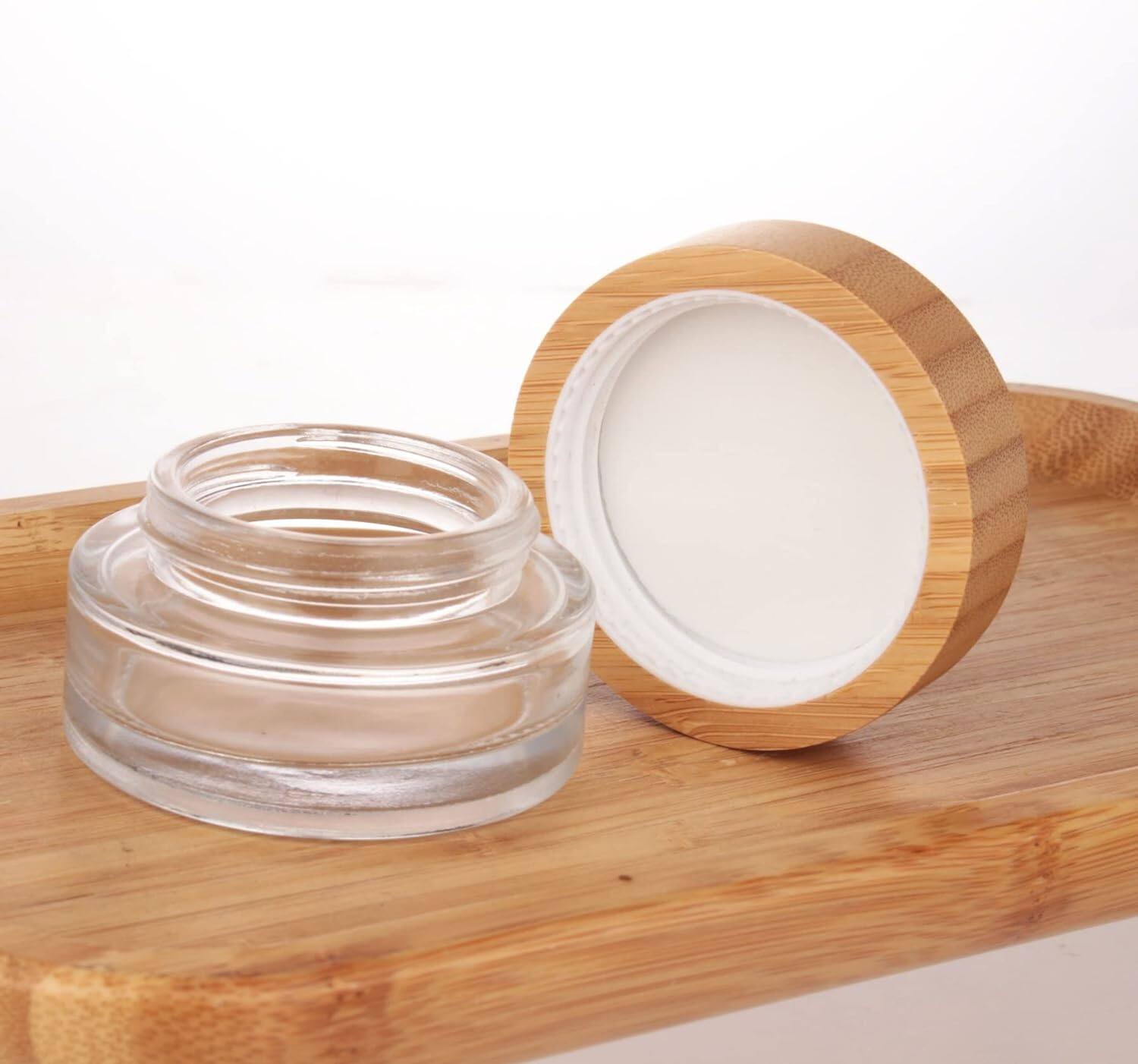 30ml Clear Glass Cream Jar with Bamboo Lid