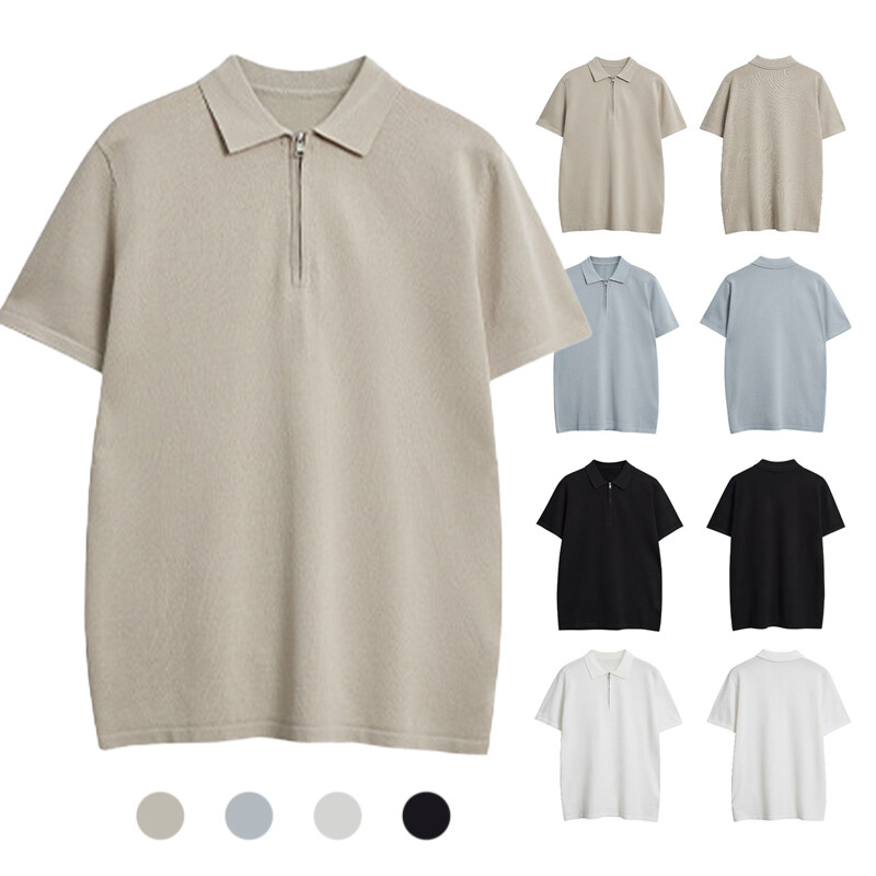 Custom Logo Solid Color Half Zipper Men Polo Shirt
