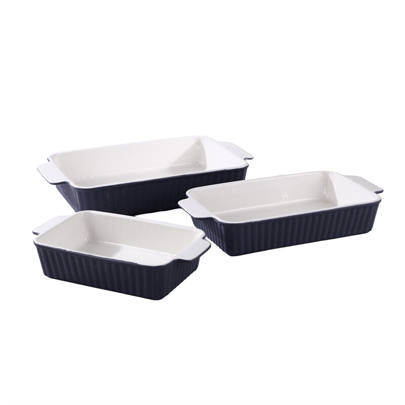 OEM Ceramic Baking Pan Colored Relief Rectangle Shape