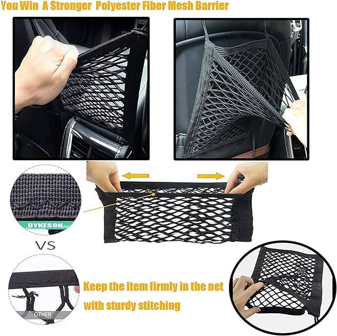 Dog car net barrier, pet barrier with metal hooks & stretchable mesh, car divider, drive safely with children & pets