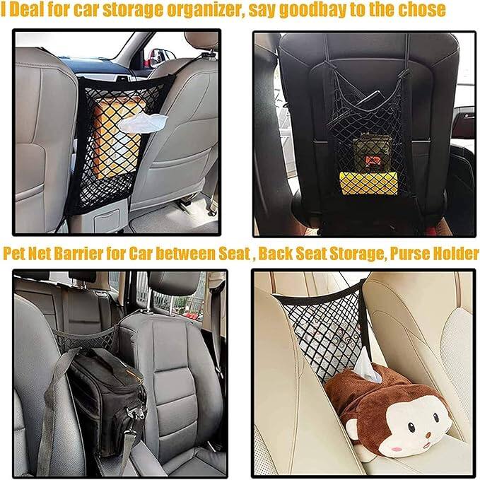 Dog car net barrier, pet barrier with metal hooks & stretchable mesh, car divider, drive safely with children & pets