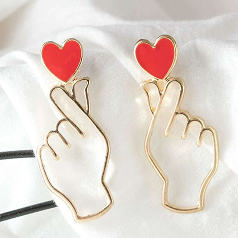 Heart & Hand Drop Earrings