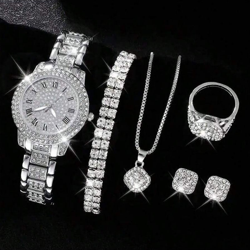 5pcs/Set Diamond Inlaid Metal Frame Gorgeous Wristband