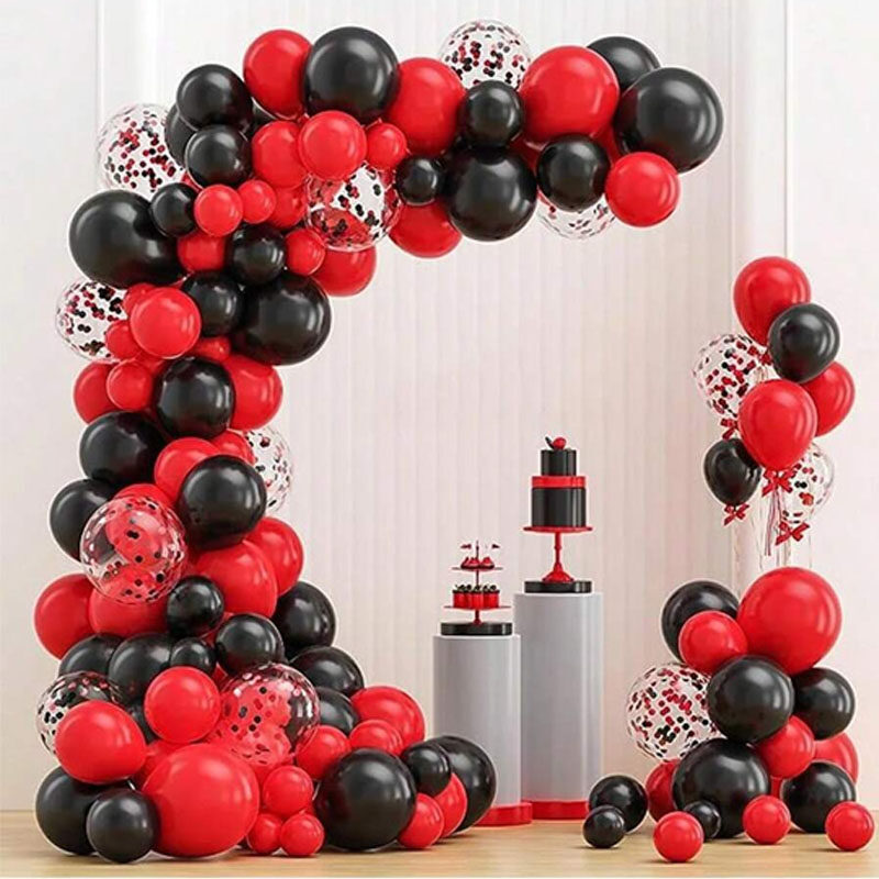 55pcs White Black Red Sliver Balloons Set